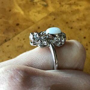 Natural White Jade Sterling Silver Dragon Ring Size 6